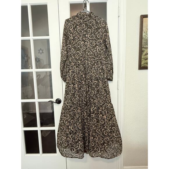 Lucky Brand Maxi Dress Womens Small Black Paisley Lined Boho Tiered - Picture 6 of 12